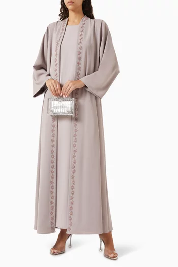Embellished-trim Abaya Set in Crepe
