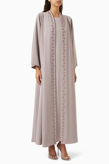 Embellished-trim Abaya Set in Crepe