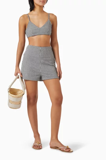 حمالة صدر قصيرة بنقشة مربعات غينغهام مزيج نايلون