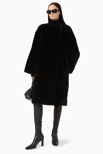 Collarless Coat in Shearling