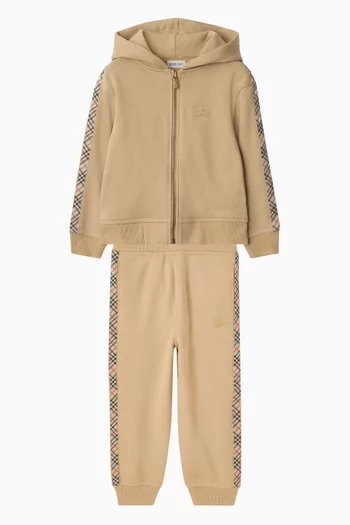 كنزة بغطاء رأس بشريط بنقشة مربعات قطن