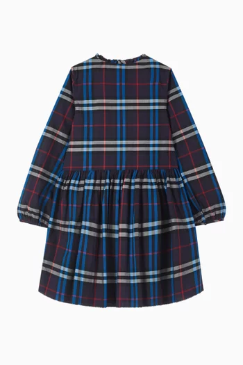 فستان بكشكش بنقشة مربعات قطن بوبلين