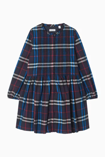 فستان بكشكش بنقشة مربعات قطن بوبلين