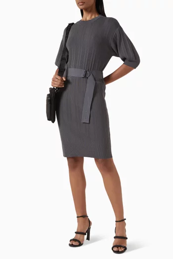 فستان متوسط الطول بحزام مزيج فيسكوز