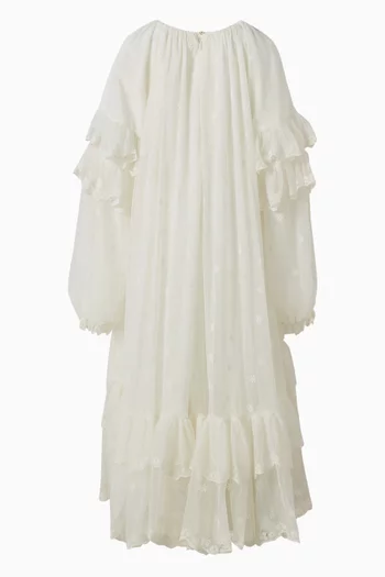 فستان طويل بكشكش مطرز قماش شبكي