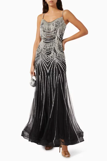 Crystal-embellished Fringe Gown