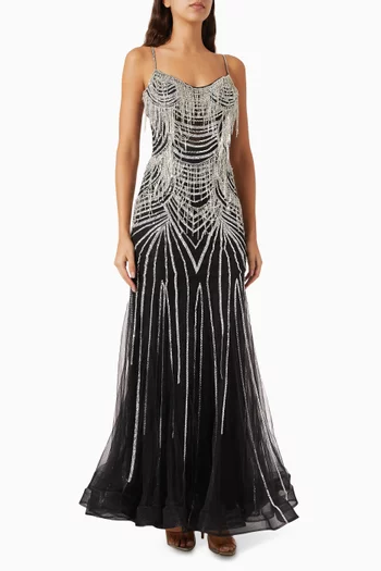 Crystal-embellished Fringe Gown