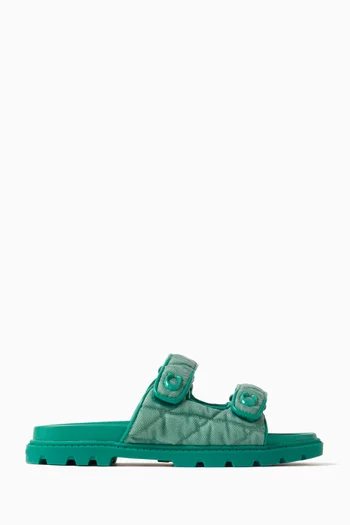 Sculpted C Quilted Slide Sandals in Denim