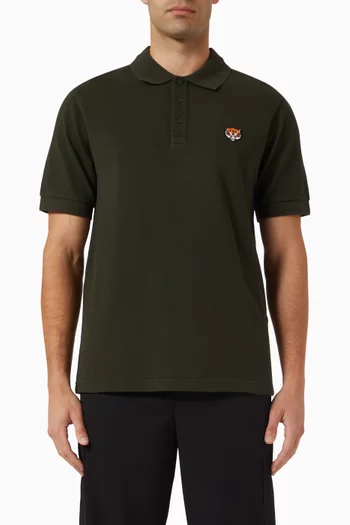 تي شيرت بولو بقصة ضيقة مطرز بشعار نمر يبتسم قطن