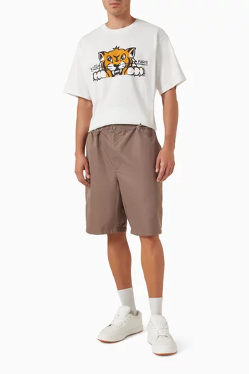 تي شيرت فضفاض بشعار نمر يبتسم قطن