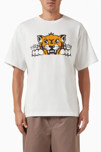 تي شيرت فضفاض بشعار نمر يبتسم قطن