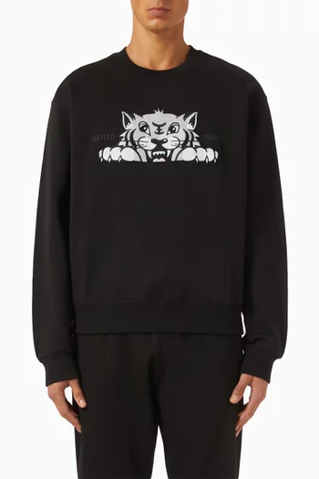 سويت شيرت مطرز بشعار نمر يبتسم قطن