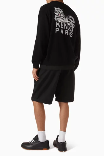 كارديغان بشعار نمر يبتسم مزيج صوف وقطن