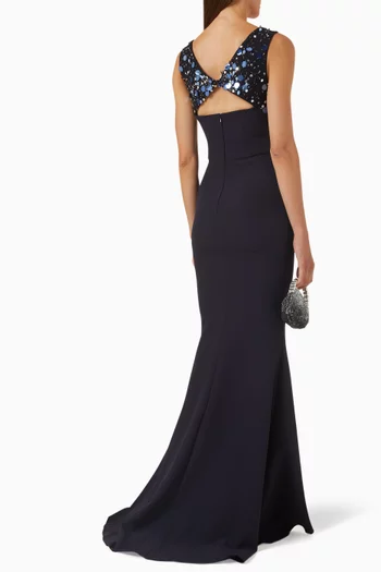 Melina Embellished Fishtail Gown in Crepe