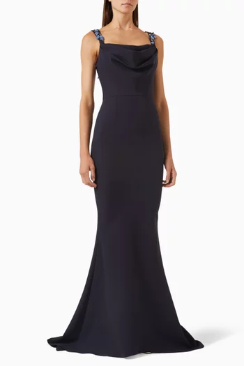 Melina Embellished Fishtail Gown in Crepe