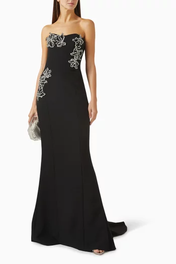 Angelina Embroidered Gown in Crepe