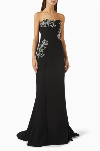 Angelina Embroidered Gown in Crepe