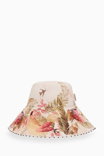 Printed Bucket Hat in Linen