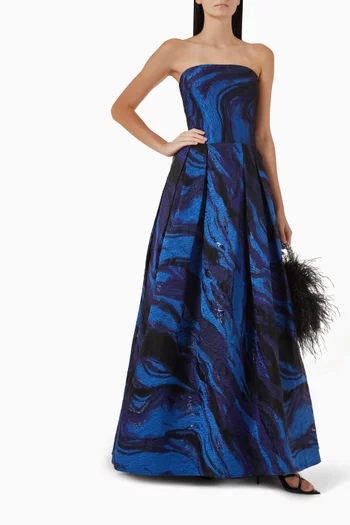 Strapless Printed Gown in Jacquard