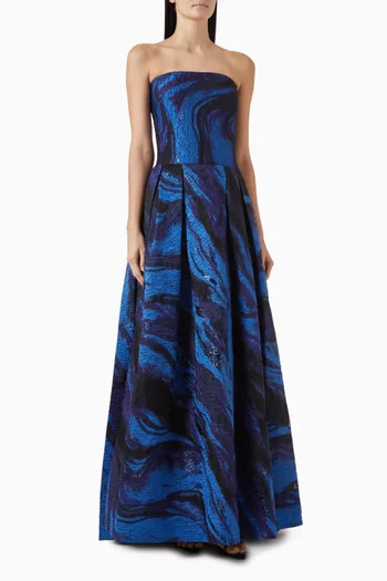 Strapless Printed Gown in Jacquard