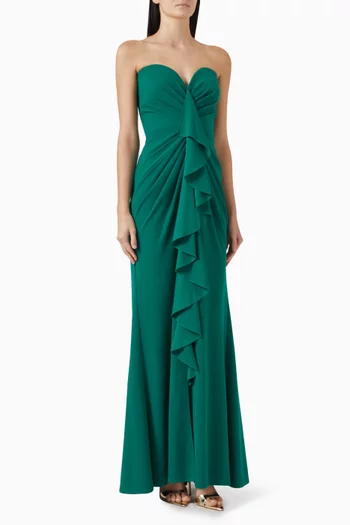 فستان بلا حمالات وكشكش كريب