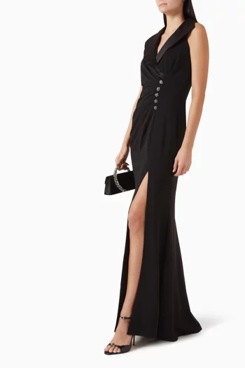 Neshia Halter Lapel Gown in Crepe