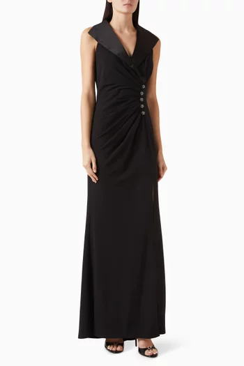Neshia Halter Lapel Gown in Crepe