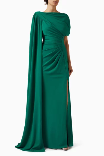 فستان سهرة اكاديا بشال ودرابيه كريب