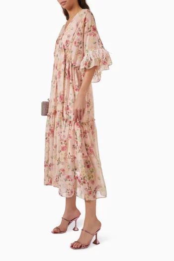 Rose Print Midi Dress
