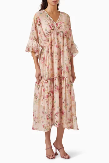 Rose Print Midi Dress