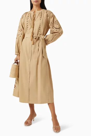 Belted Shirt Midi Dress in Cotton
