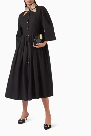 Cut-out Shirt Midi Dress in Linen & Cotton