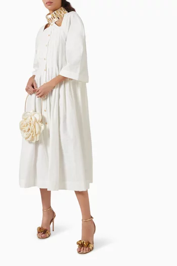 Cut-out Shirt Midi Dress in Linen & Cotton