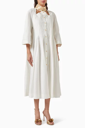 Cut-out Shirt Midi Dress in Linen & Cotton