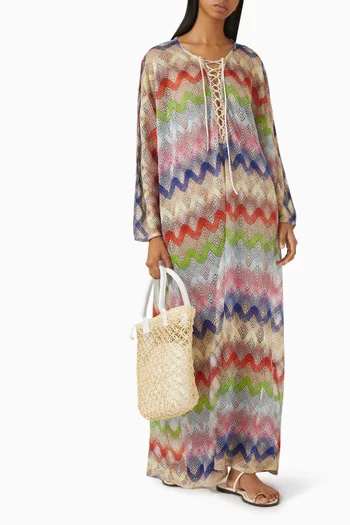Zig Zag-print Lace-up Maxi Dress