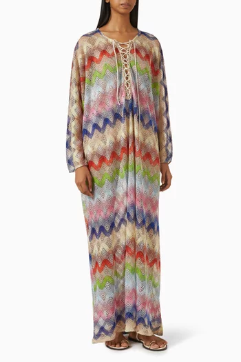 Zig Zag-print Lace-up Maxi Dress