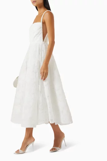 Deliah Embroidered Midi Dress in Tulle