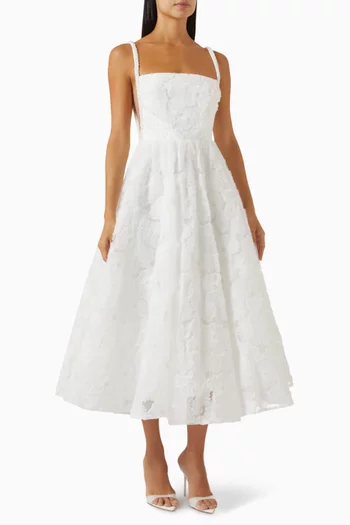 Deliah Embroidered Midi Dress in Tulle