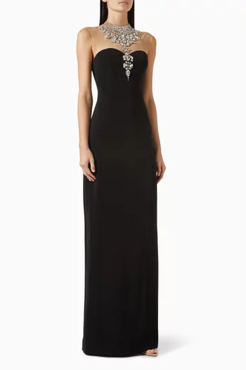Crystal-embellished Dress in Velvet-satin