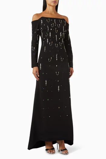 Off-shoulder Crystal Embellished Gown
