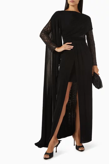 Sequin-embellished Draped Gown