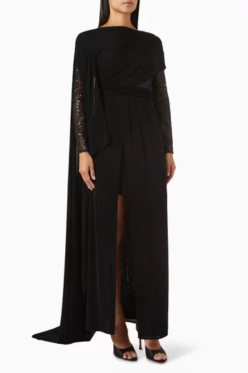 Sequin-embellished Draped Gown