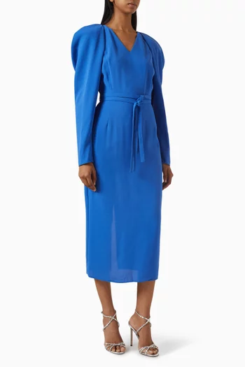 Puff-sleeve Belted Dress