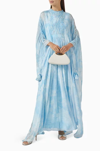 Printed Cape-sleeve Dress in Chiffon