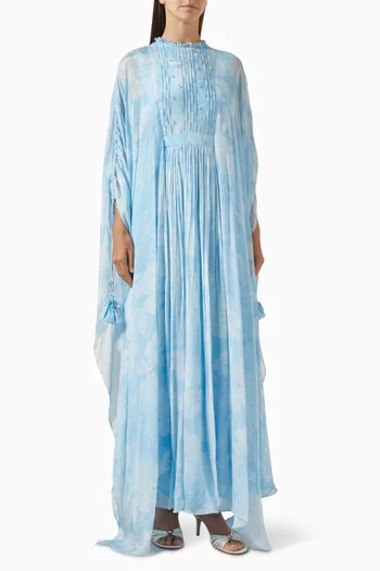Printed Cape-sleeve Dress in Chiffon