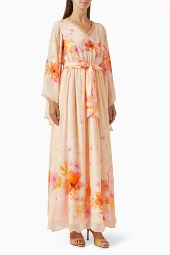 Drawstring Maxi Dress in Chiffon