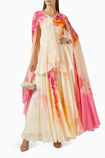 Peplum Cape Dress in Chiffon