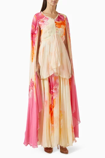 Peplum Cape Dress in Chiffon