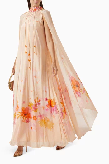 Printed Cape Dress in Crepe