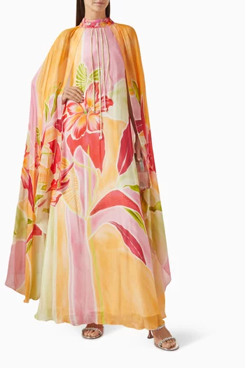 Monet Printed Cape Dress in Crepe